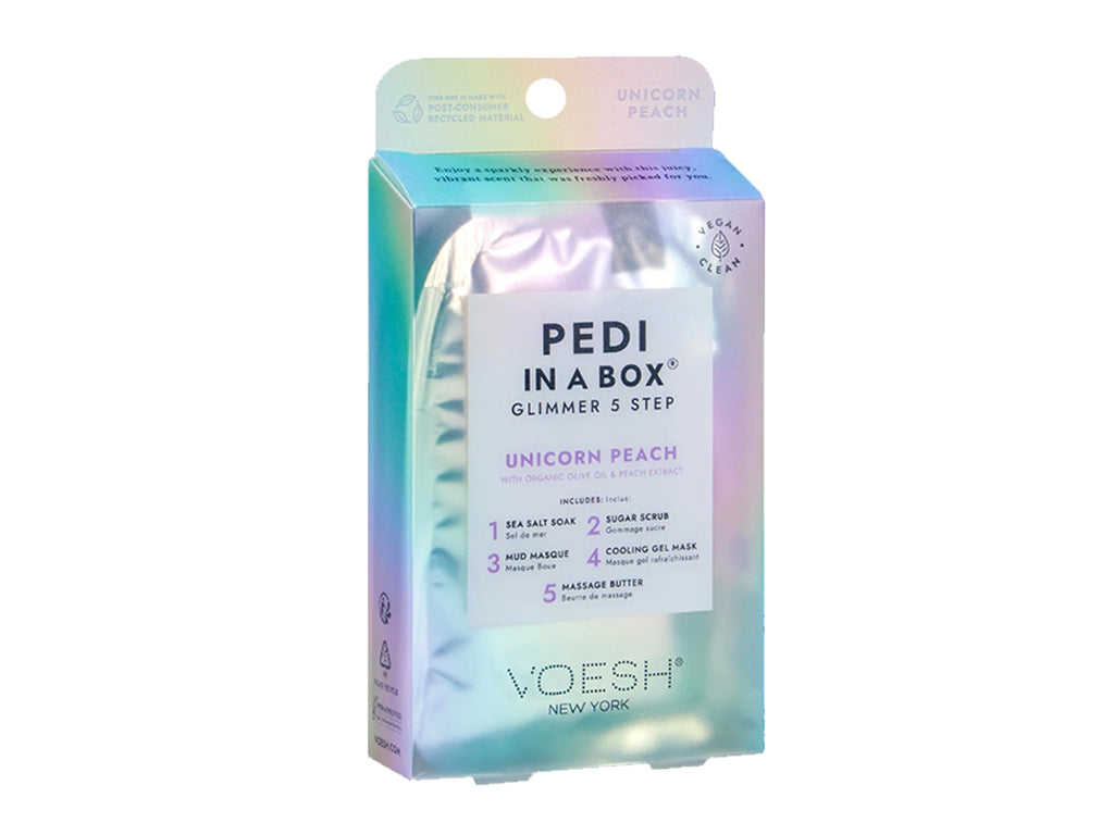 Voesh Pedi In A Box - Glimmer 5 Step Unicorn Peach Vegan Pedicure In A Box Kit, KBeauty, Voesh NZ