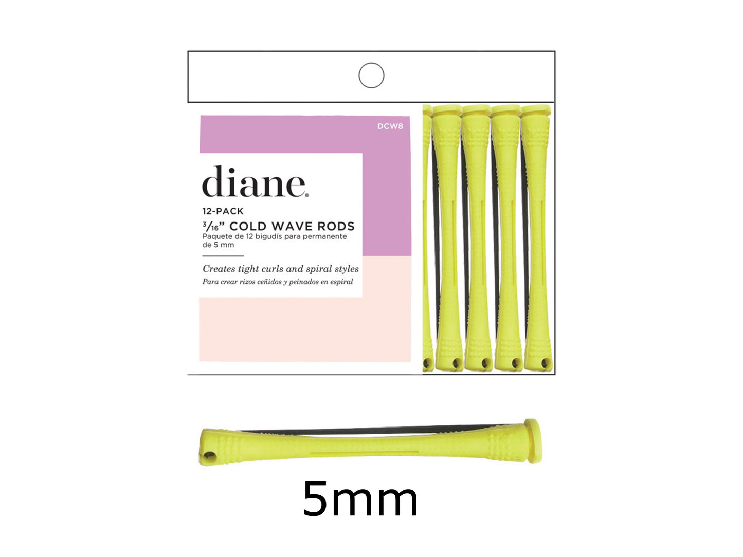 Diane Cold Wave Perm Rods 5mm/ 3/16"- 12 Pack - Long - Yellow Colour, Diane Hairdressing Long Perm Rods Pack, Fromm, Diane By Fromm, Plastic Perm Rods, NZ Hair Salon Sundries, NZ Professional Salon Supplies,