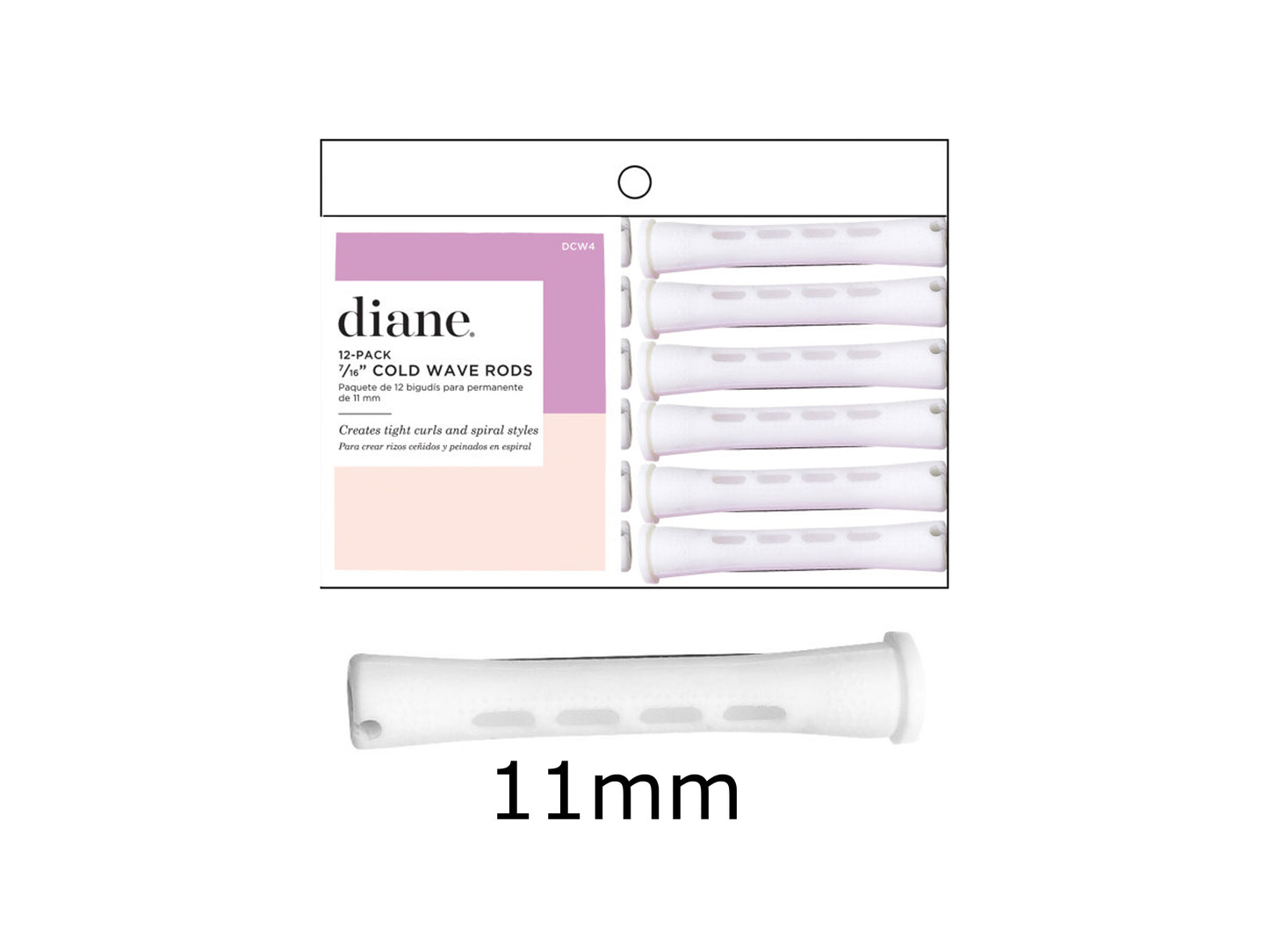 Diane Cold Wave Perm Rods 11mm/ 7/16"- 12 Pack - Long - White Colour, Diane Hairdressing Long Perm Rods Pack, Fromm, Diane By Fromm, Plastic Perm Rods, NZ Hair Salon Sundries, NZ Professional Salon Supplies,
