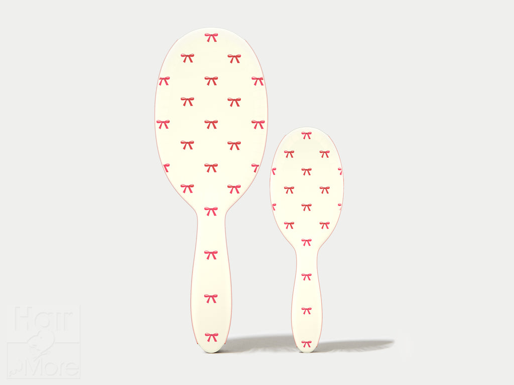 Framar Holiday Duo Detangle Brush Set Of 2 Cream With Red Bows, Framar Detangle Hair Brush Set Of 2 - One Normal Size + 1 Mini Size