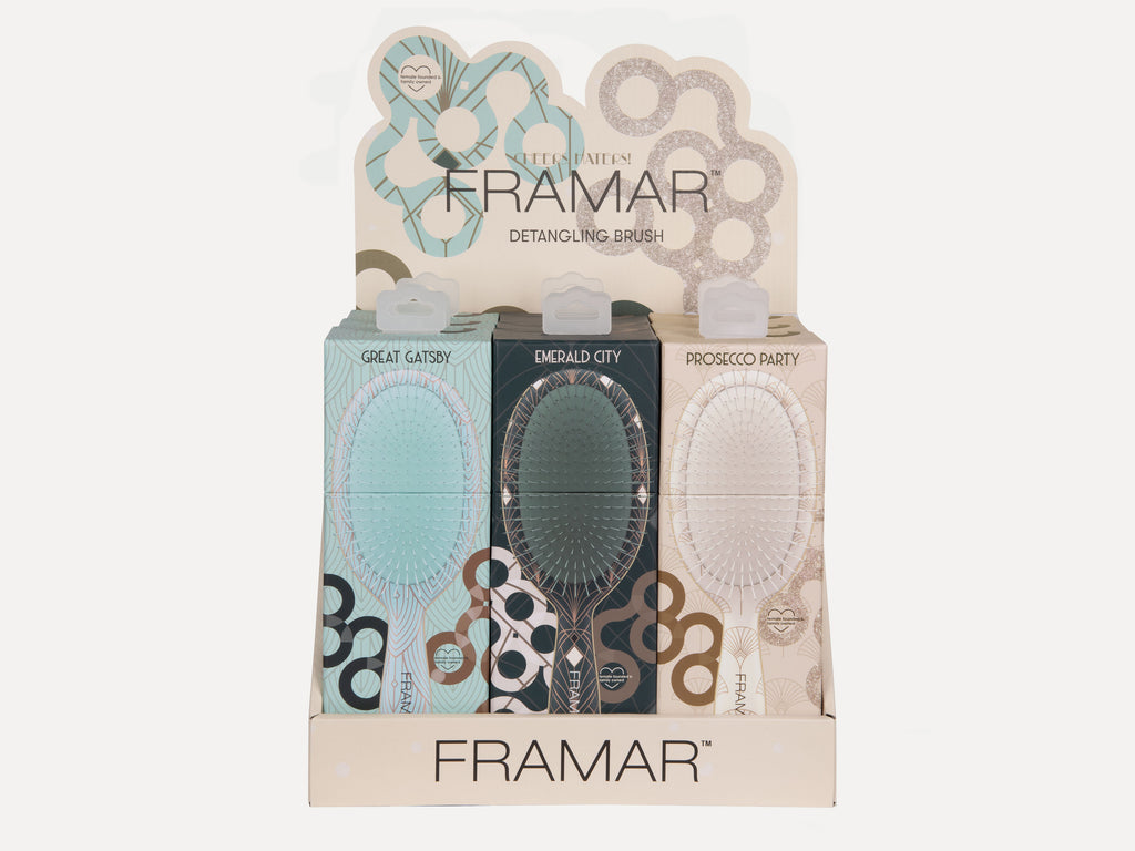 Framar Detangle 9 Piece Brush Display Limited Edition - Cheers Haters, Framar Wet And Dry Hair Brush Salon Retail Brush Display With 3 Of Each Style/Pattern Brush