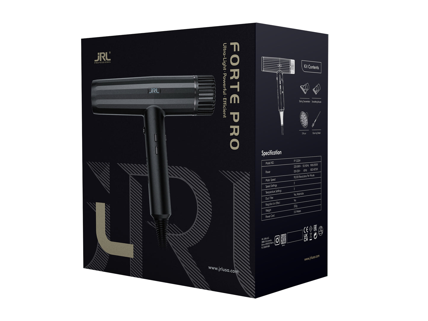 JRL 2020H Forte Pro Hair Dryer - Onyx Black