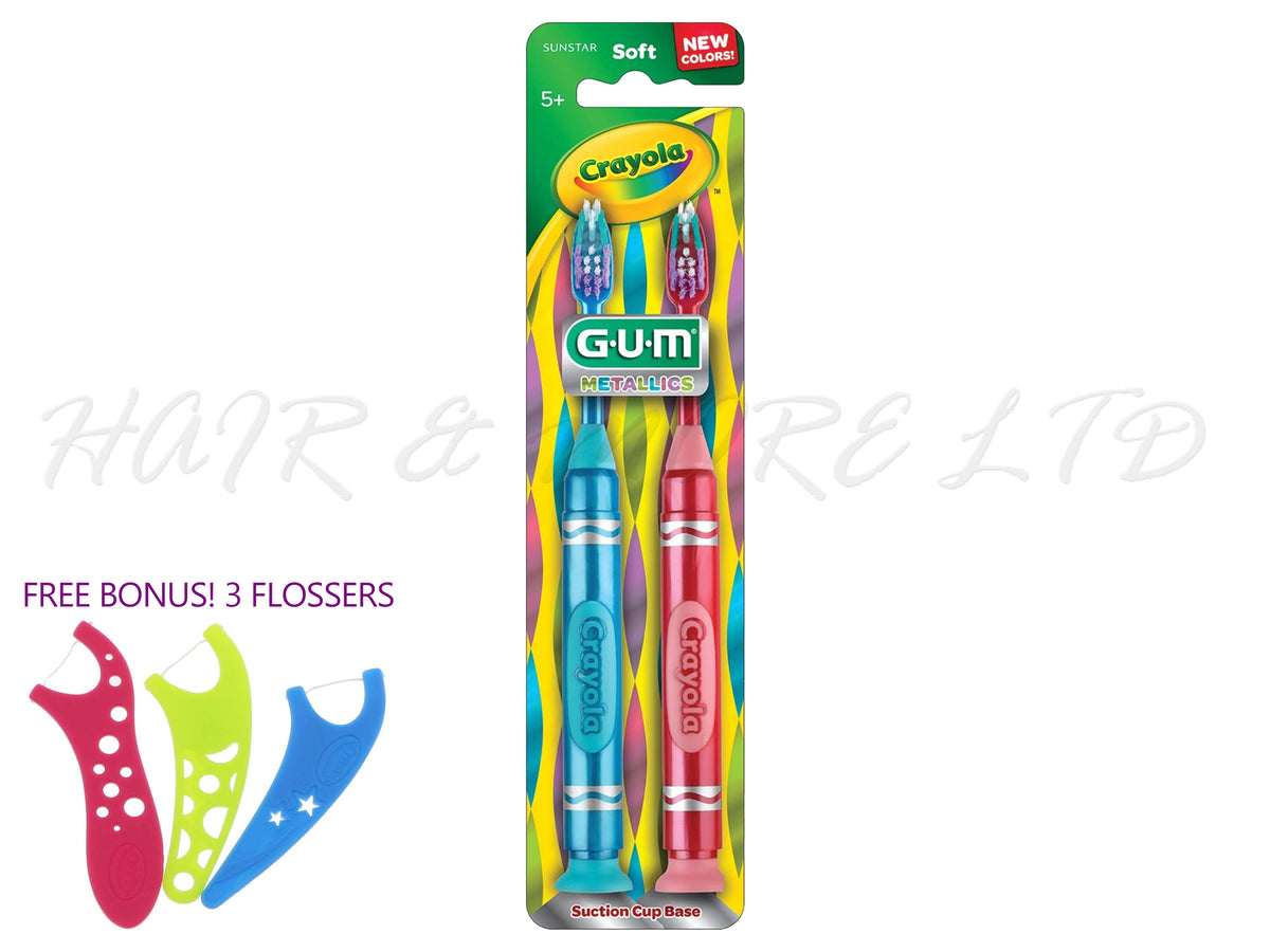Gum Metallics Crayola Toothbrush, Suction Base 2pk (Blue/Red) Hair