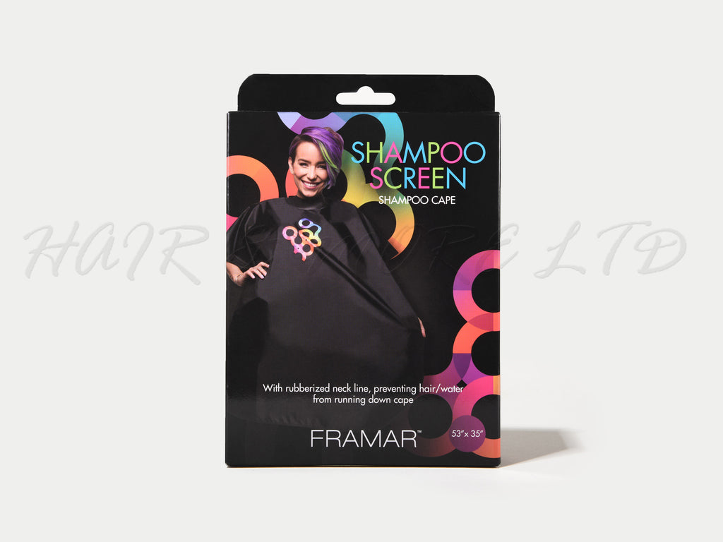 Framar Shampoo Screen Cape - Black, Hairdressing Cape Black With Wide, Comfortable Rubberized Neck With Snap Closure, Framar For Hairdressers, Framar Stockist NZ, NZ Professional Barber Supplies, NZ Salon Suppliers