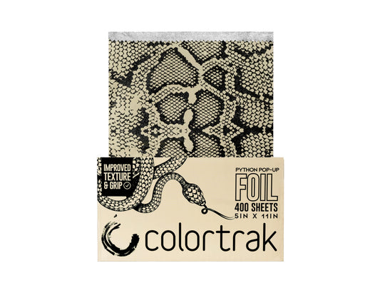 Colortrak Python Embossed Pop Up  Foils 400 Sheets 5" x 11", Cream Coloured Back Ground With Black Snake Skin Pattern, Pre-Cut Pop Up Hair Highlighting Foil 5" x 11" 