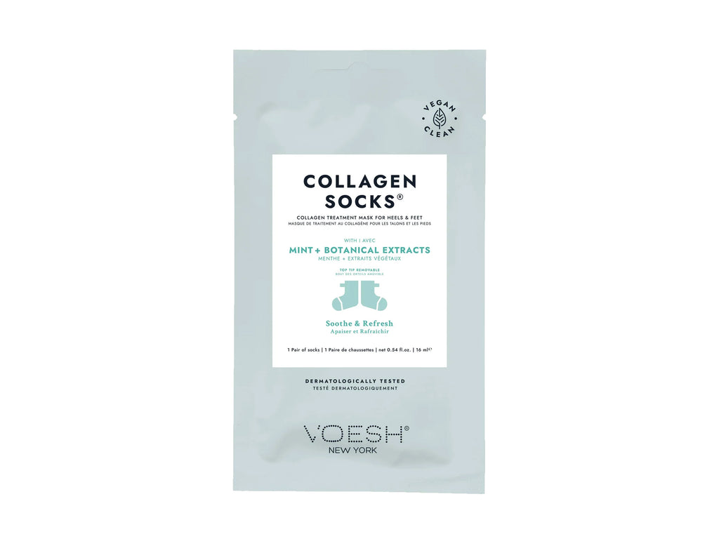 Voesh Collagen Treatment Socks 1 Pair With Mint + Botanical Extracts, Collagen Treatment Mask Socks For Heels And Feet, Self Care, Pamper Your Feet At Home, Soothe & Refresh Feet, Great Hair & Beauty Salon Retail Item, KBeauty, NZ Salon Supplies, Voesh NZ