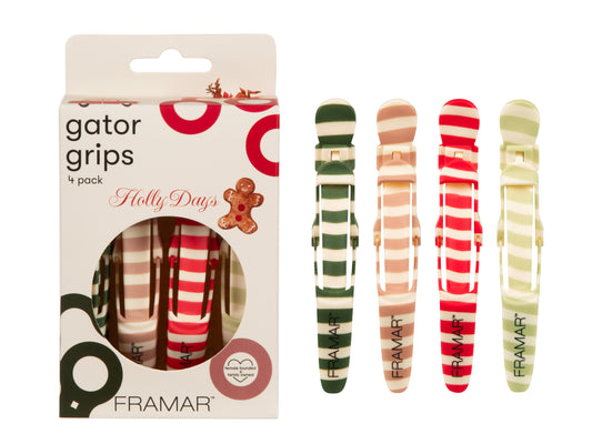 Framar Holly Days Gator Grip Hair Clips 4pk