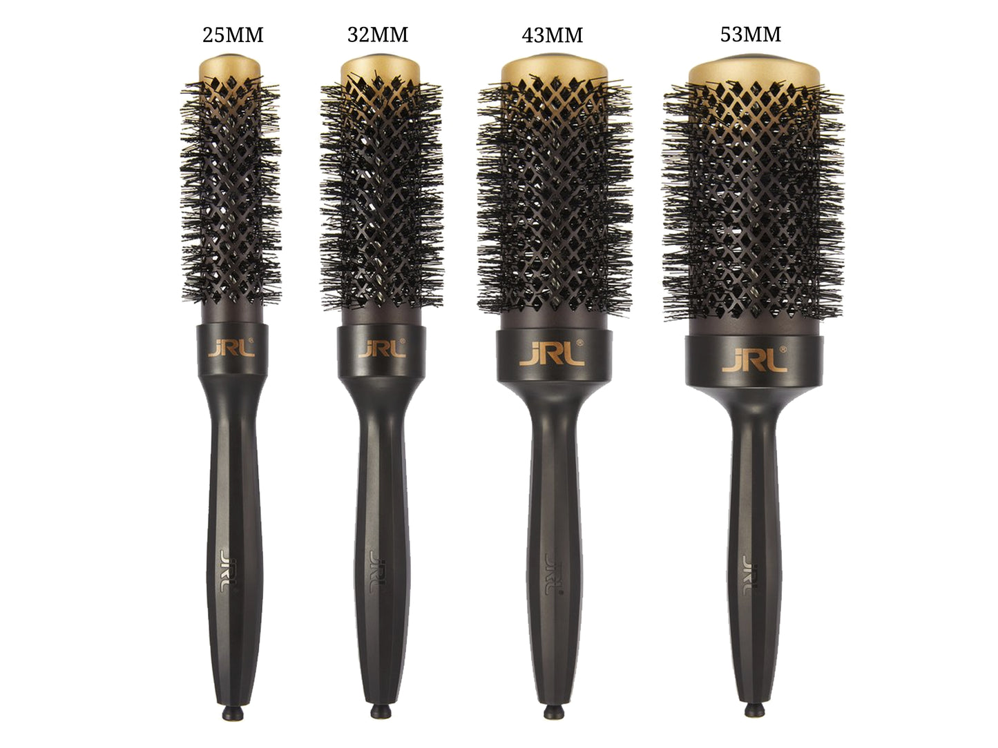 JRL Ceramic Round Brush Set - 4pcs, Set Of 4 Professional Blow Drying Round Brushes - 1 x 25mm + 1 x 32mm + 1 x 43mm + 1 x 53mm, Heat Activated Round Brushes With Mixed Bristles For Fast & Smooth Styling, Buy The Set & Save, Round Brushes Set With Sectioning Pick In Handle, JRL Heat Activated Colour Changing Blow Waving Brushes, Authorized JRL Stockist NZ