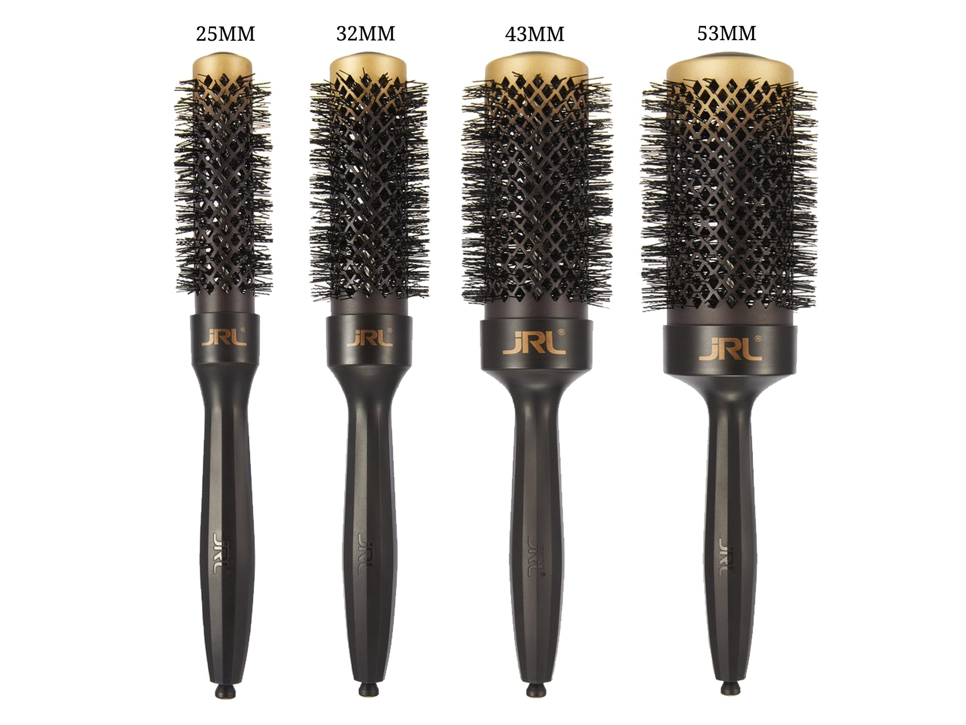 JRL Ceramic Round Brush Set - 4pcs, Set Of 4 Professional Blow Drying Round Brushes - 1 x 25mm + 1 x 32mm + 1 x 43mm + 1 x 53mm, Heat Activated Round Brushes With Mixed Bristles For Fast & Smooth Styling, Buy The Set & Save, Round Brushes Set With Sectioning Pick In Handle, JRL Heat Activated Colour Changing Blow Waving Brushes, Authorized JRL Stockist NZ