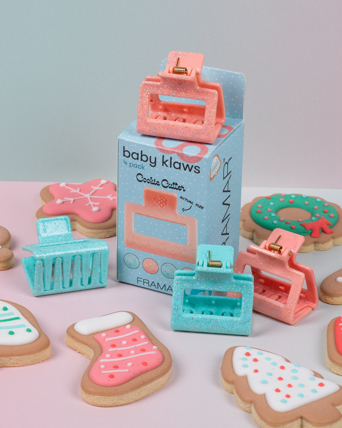 Framar Cookie Cutter Baby Klaws Glitter Hair Clips 4pk