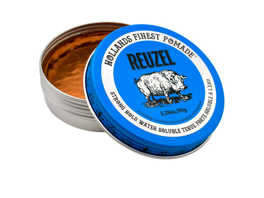Reuzel Blue Strong Hold Water Soluble Pomade 95g, Reuzel - Hollands Finest Pomade, Reuzels High Shine Strong Hold Pomade - Perfect For Thick & Textured Hair, Water Soluble Strong Hold High Shine Finish Mens Pomade - Easily Washes Out