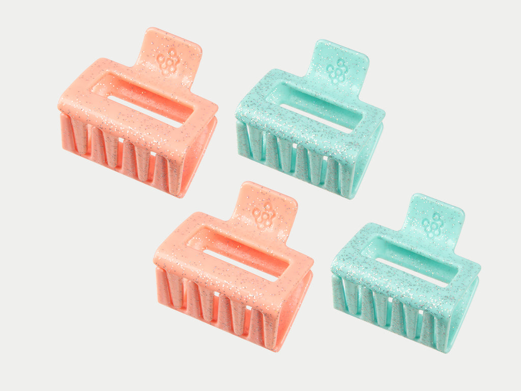 Framar Limited Edition Cookie Cutter Baby Claws Mini Claw Clips 4 Pack, Cute Glitter Clips - 2 Peach Glitter & 2 Turquoise Glitter