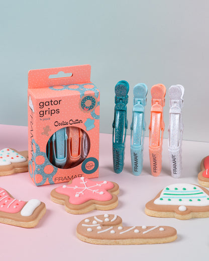 Framar Cookie Cutter Glitter Gator Grip Hair Clips 4pcs