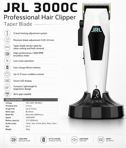 JRL 3000C Compact Clipper, Taper Blade - White