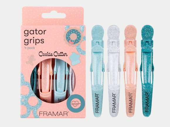 Framar Limited Edition Cookie Cutter Gator Grips 4 Pack, Cute Glitter Gator Sectioning Clips In 4 Different Colours