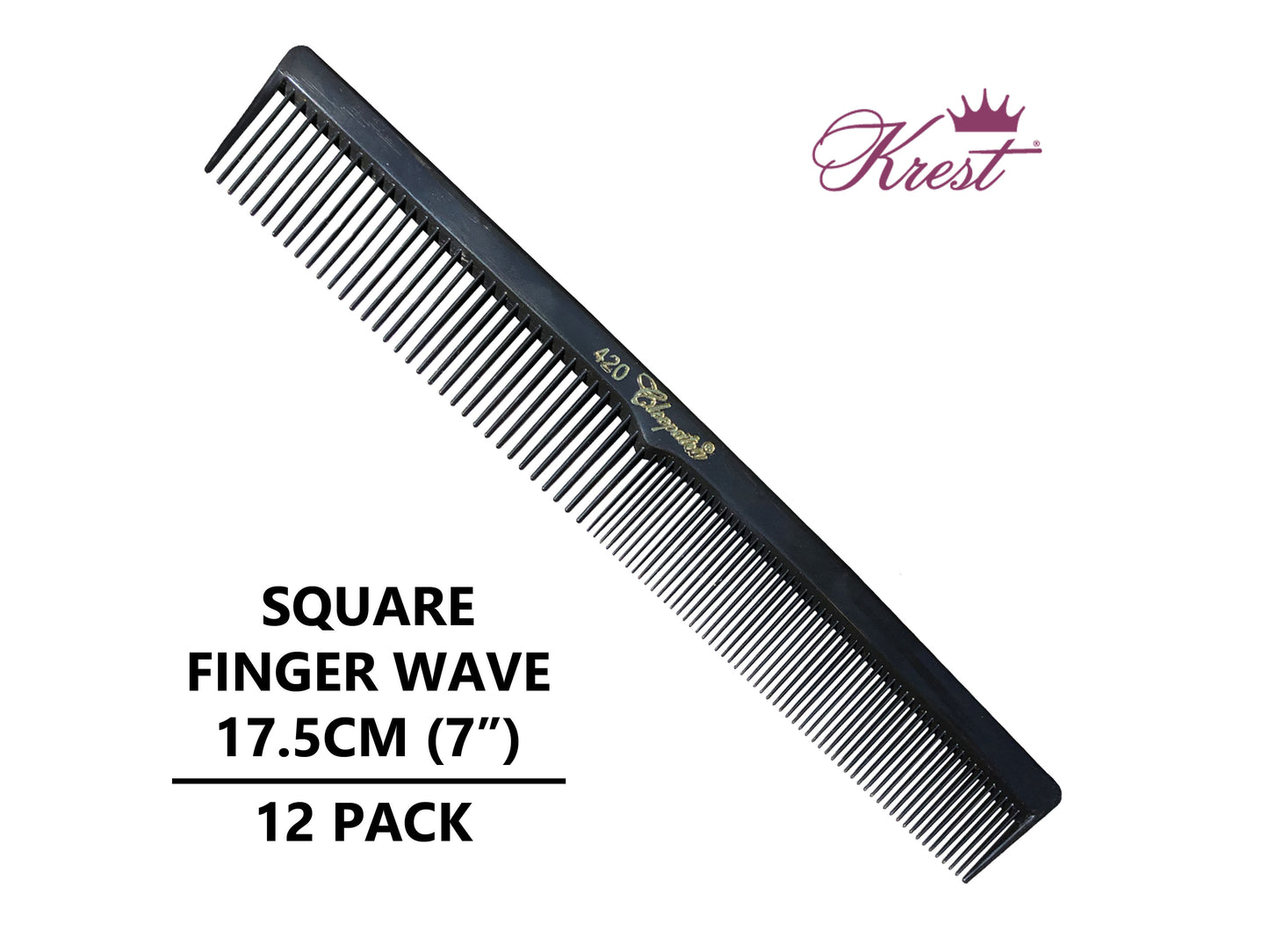 Krest Cleopatra 420 Square Finger Wave Styling Combs 12 Pack Black Colour, Hairdressing Cutting Comb 17.5cm, Bulk Hairdressing Combs, NZ Hairdressing Supplies