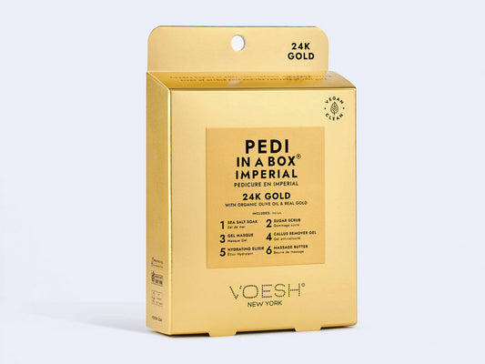 Voesh Pedi In A Box - Imperial Gold 6 Step 24K Gold With Organic Olive Oil and Real Gold, Vegan Pedicure In A Box 24K Gold DIY Kit, KBeauty, Voesh NZ