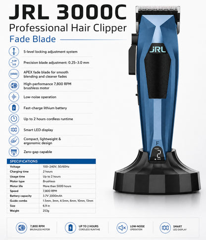 JRL 3000C Compact Clipper, Fade Blade - Sapphire Blue