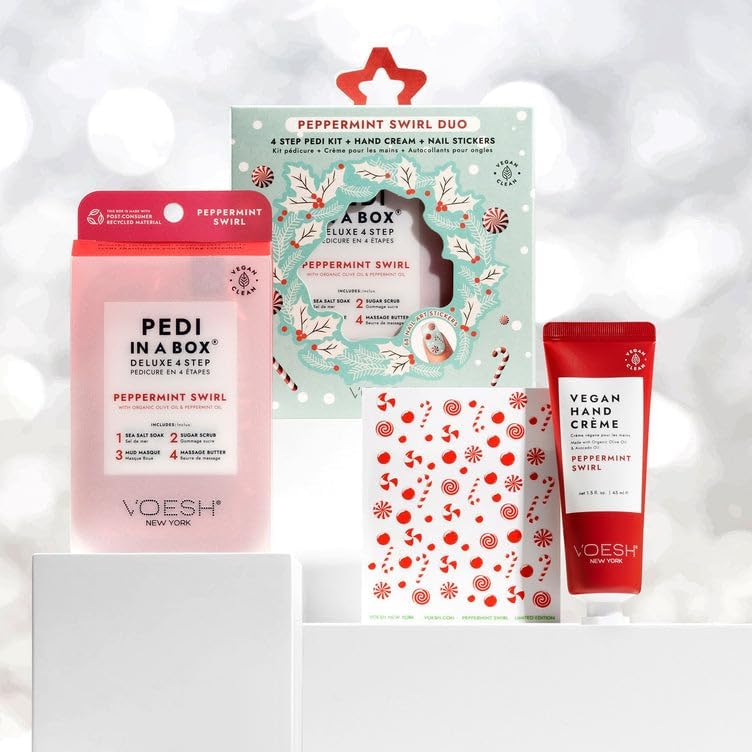 Voesh Peppermint Swirl Duo Pedi Kit with Nail Stickers - Limited Edition