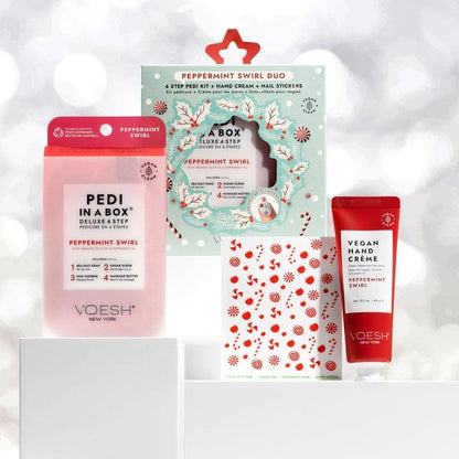 Voesh Peppermint Swirl Duo Pedi Kit with Nail Stickers - Limited Edition