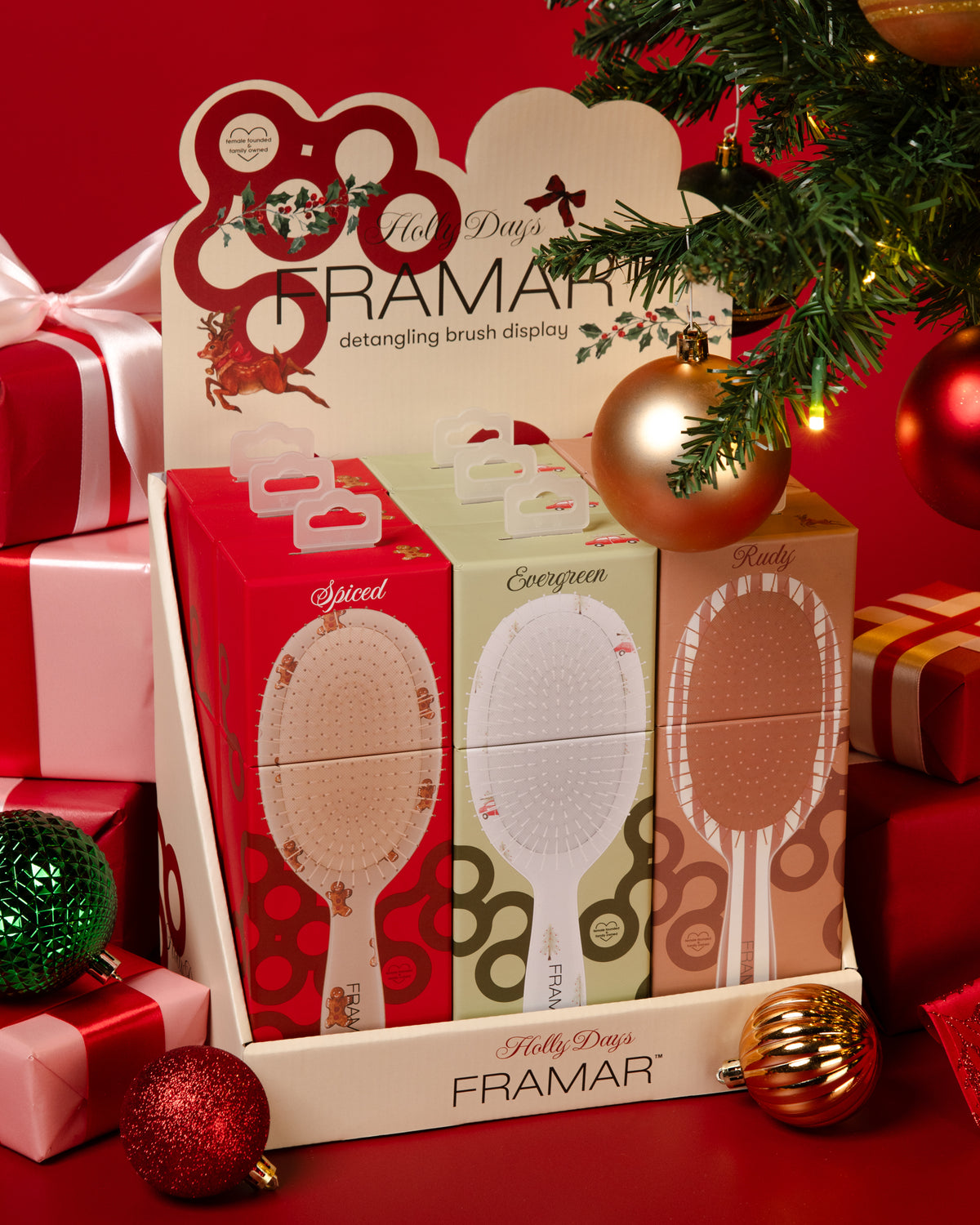 Framar Holly Days 9PC Detangle Hair Brush Retail Display