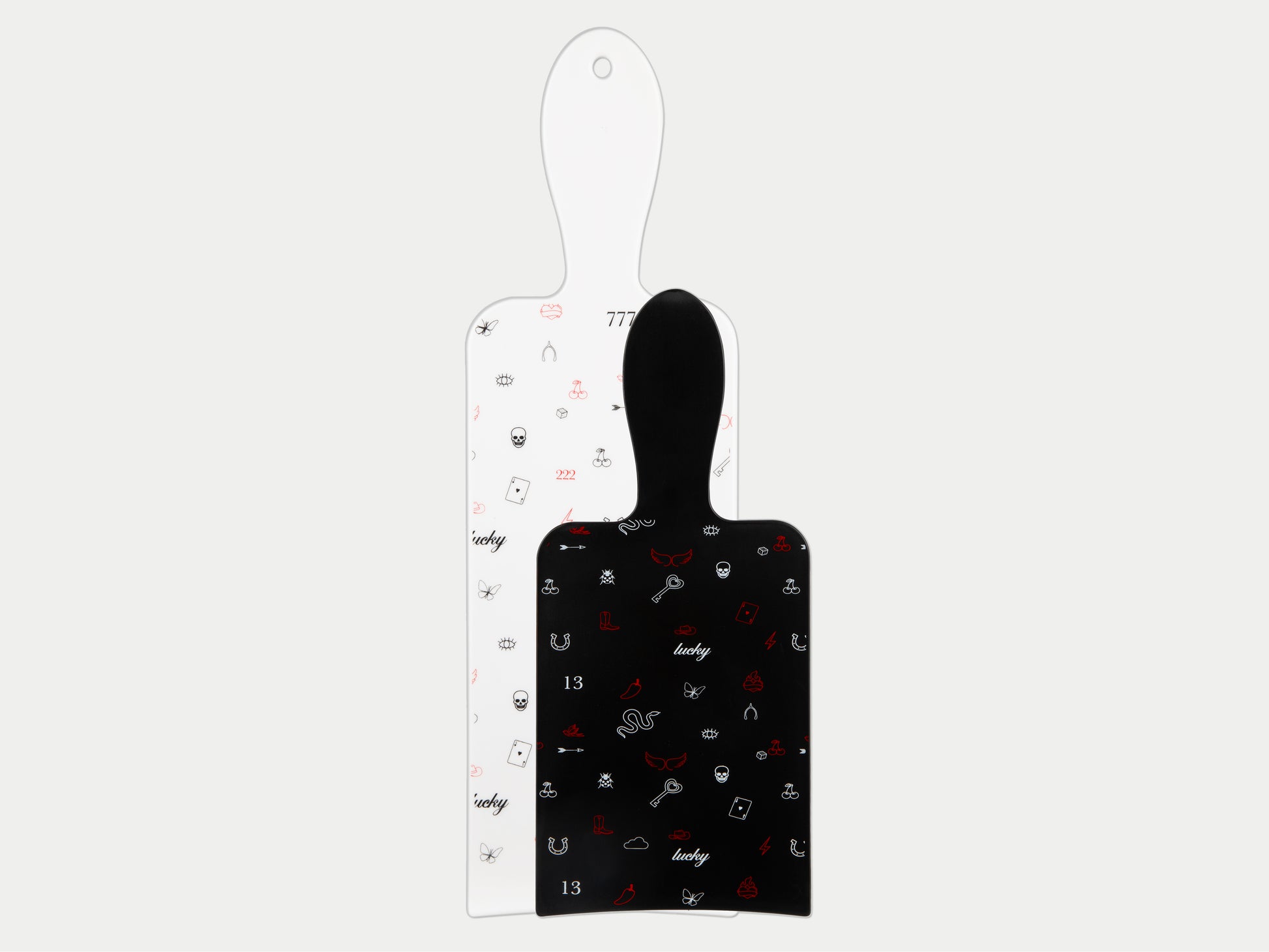 Framar Limited Edition 'Get Lucky' 2 Pack Balayage Paddle Highlighting Boards White and Black With Tattoo Art Detail, Highlighting Paddle Boards 2 Pack, Balayage Paddles Short and Long, Curved Edge Highlighting Paddle Boards, Framar Get Lucky Collection - Limited Edition, Framar NZ, Salon Supplies NZ, Professional Salon Suppliers NZ, Hair Products Online