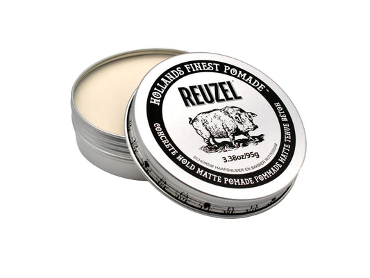 Reuzel White Concrete Hold Matte Pomade 95g, Reuzel - Hollands Finest Pomade Works Like A Wax For Restyling During The Day, Reuzels Concrete Hold Pomade, 10/10 Hold Factor Pomade With Low Shine Finish
