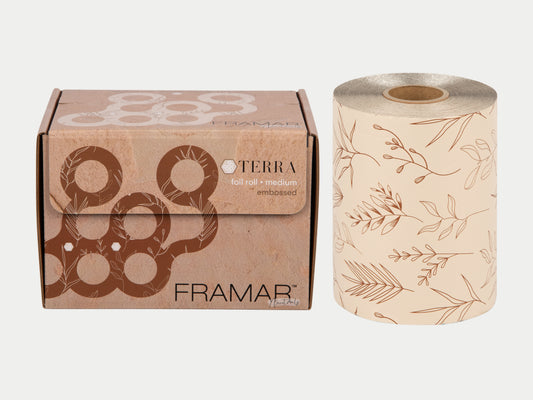 Framar Limited Edition 'Terra' Highlighting Foil Roll 97.5m, Earthy Canvas Toned Roll Foil With Dried Florals Pattern, Cut To Size Hair Highlighting Foil