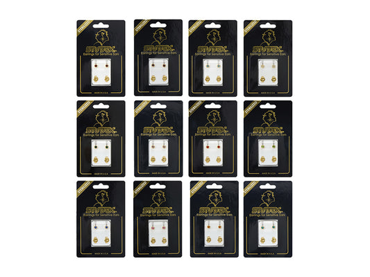 Studex Gold Plated Birthstone Earrings 3mm Retail Hang Display, 12 Pairs - Great for Retail!