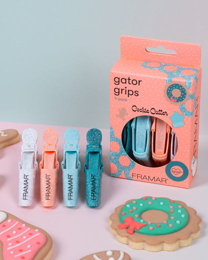 Framar Cookie Cutter Glitter Gator Grip Hair Clips 4pcs