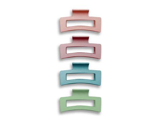 StyleTek Rectangular Claw Clips 4 Pack - Pastels, Rectangle Hair Claw Clips Pastel Green + Pastel Light Pink + Pastel Blue + Pastel Medium Pink, Large Claw Clips In Matte Finish, StyleTek NZ