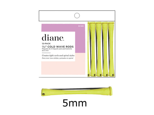 Diane Cold Wave Perm Rods 5mm/ 3/16"- 12 Pack - Long - Yellow Colour, Diane Hairdressing Long Perm Rods Pack, Fromm, Diane By Fromm, Plastic Perm Rods, NZ Hair Salon Sundries, NZ Professional Salon Supplies,