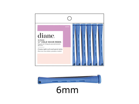Diane Cold Wave Perm Rods 6mm/ 1/4"- 12 Pack - Long - Blue Colour, Diane Hairdressing Long Perm Rods Pack, Fromm, Diane By Fromm, Plastic Perm Rods, NZ Hair Salon Sundries, NZ Professional Salon Supplies,