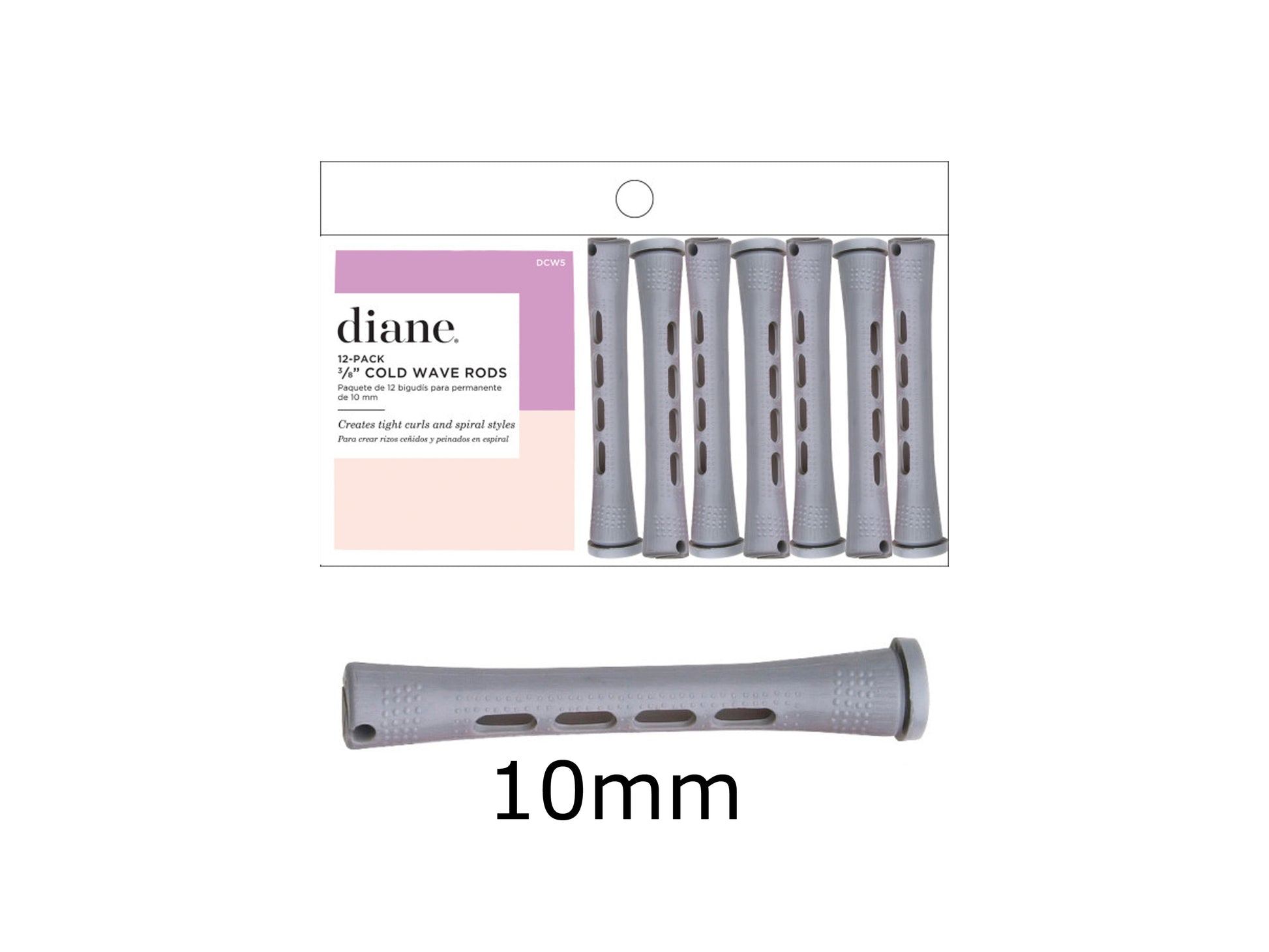 Diane Cold Wave Perm Rods 10mm/ 3/8"- 12 Pack - Long - Grey Colour, Diane Hairdressing Long Perm Rods Pack, Fromm, Diane By Fromm, Plastic Perm Rods, NZ Hair Salon Sundries, NZ Professional Salon Supplies,