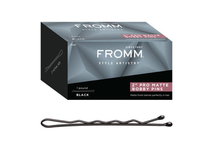 Fromm Style Artistry Matte Black Bobby Pins 2" (50mm) 600 Pack, Professional Hair Pins For Hair Ups/Up-Do's, Wedding Hair Styling Pins, Dance Hair Styling Pins, Matte Finish Hair Pins Blend Into Hair, Professional Hair and Beauty Supplies, NZ Salon Suppliers