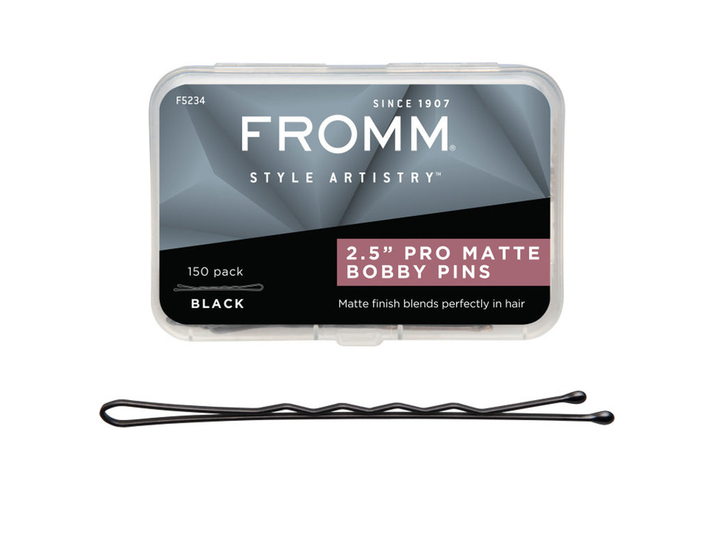 Fromm Style Artistry 63mm (2.5") Pro Matte Bobby Pins, 150 Pack - Black