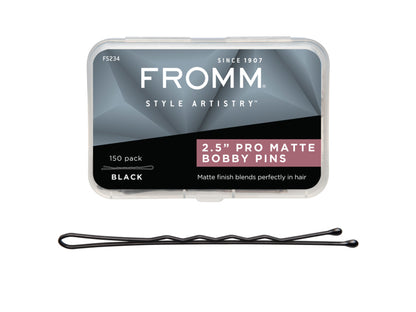 Fromm Style Artistry Matte Black Large Bobby Pins 2.5" (63mm) 150 Pack, Professional Hair Pins For Hair Ups/Up-Do's, Wedding Hair Styling Pins, Dance Hair Styling Pins, Matte Finish Hair Pins Blend Into Hair, Professional Hair and Beauty Supplies, NZ Salon Suppliers