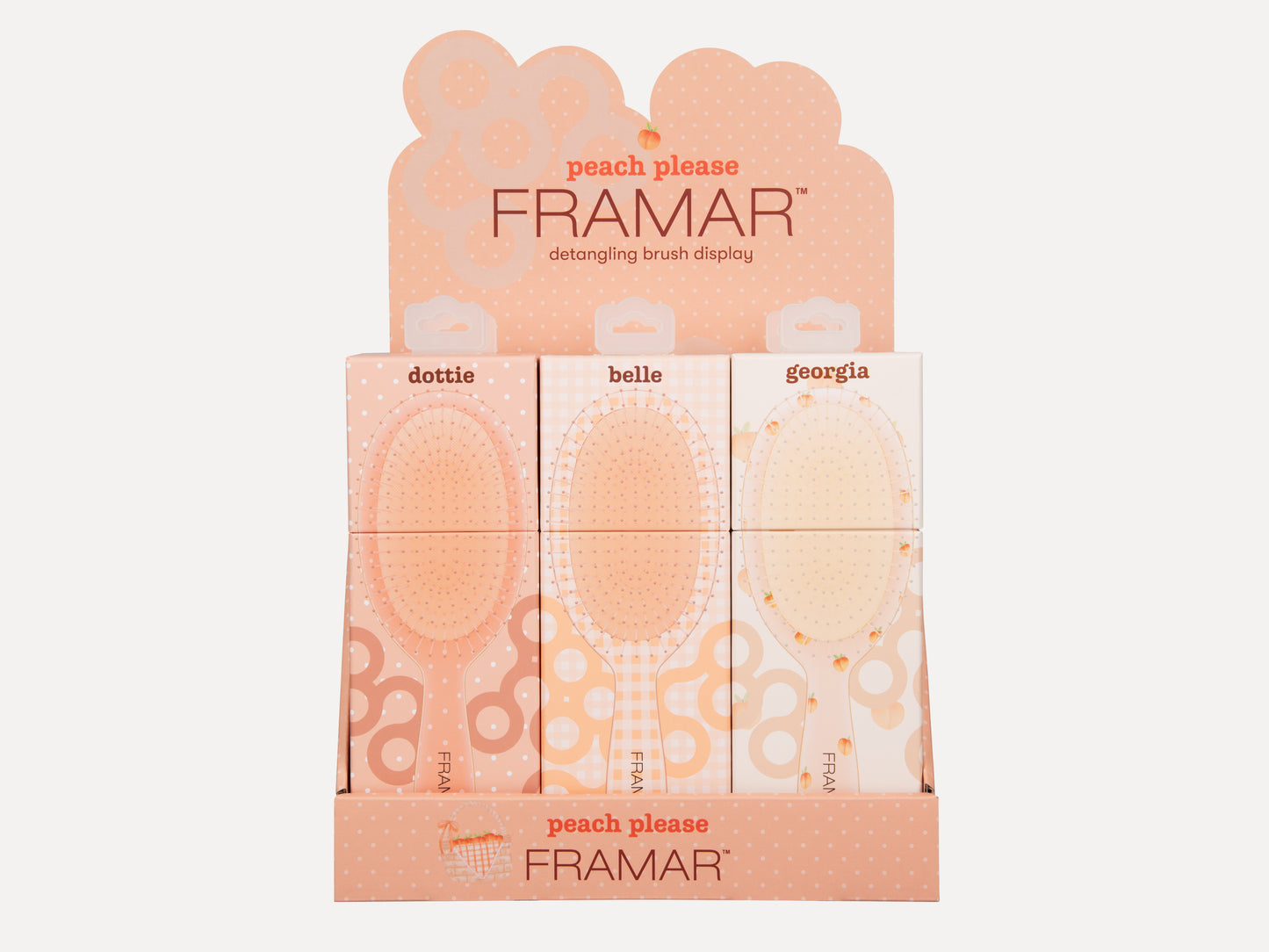 Framar Peach Please 9PC Detangle Hair Brush Retail Display