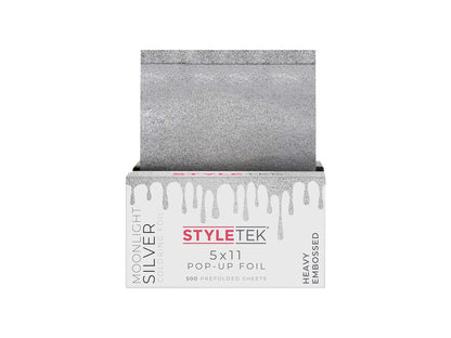 Styletek Moonlight Silver Pop Up Foils 5x11" 500 Pack Pre-Folded Foils, Heavy Embossed Highlighting Foils