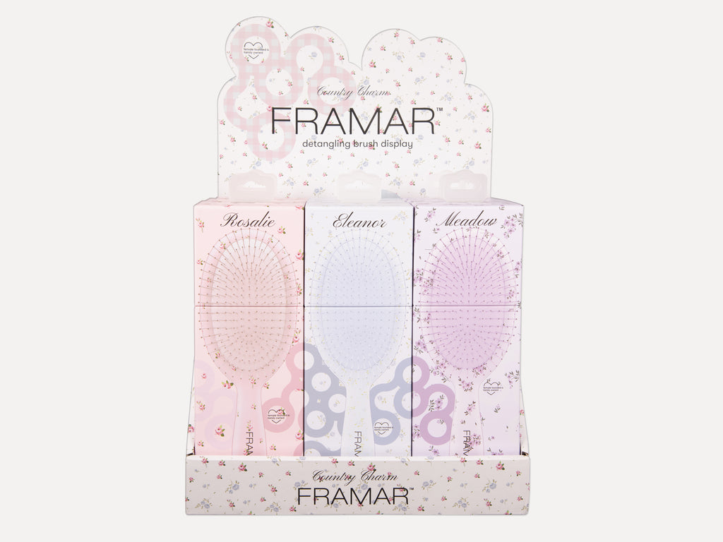 Framar Country Charm 9PC Detangle Hair Brush Retail Display