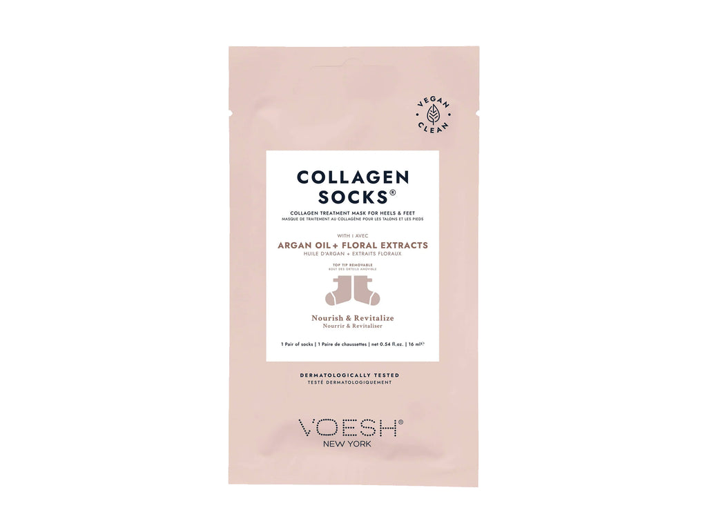 Voesh Collagen Treatment Socks 1 Pair With Argan Oil + Floral Extracts, Collagen Treatment Mask Socks For Hands And Cuticles, Self Care, Pamper Your Feet At Home, Nourish & Revitalize Feet, Great Hair & Beauty Salon Retail Item, KBeauty, NZ Salon Supplies, Voesh NZ