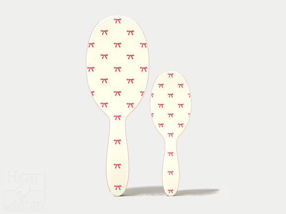 Framar Holiday Duo Detangle Brush Set Of 2 Cream With Red Bows, Framar Detangle Hair Brush Set Of 2 - One Normal Size + 1 Mini Size 