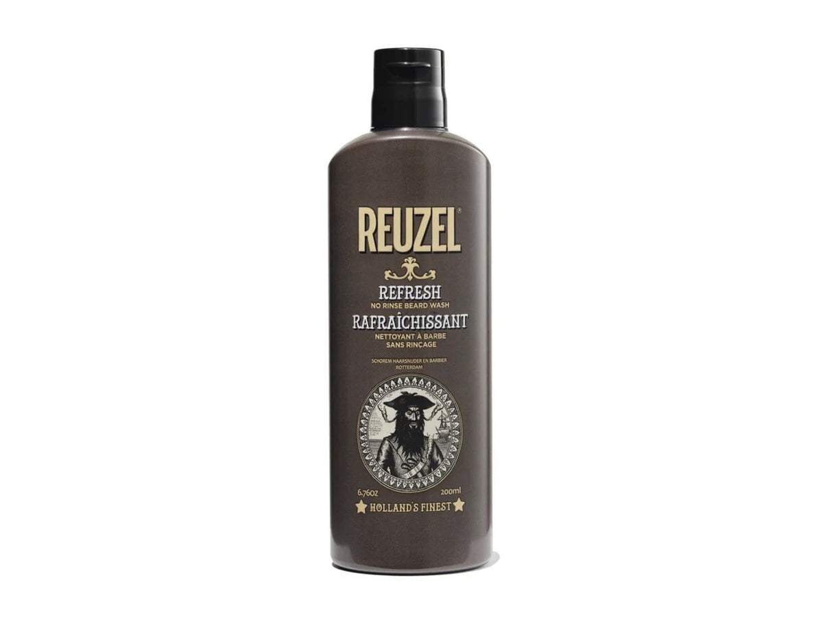 Reuzel Refresh No Rinse Beard Wash 200ml, Rinse Free Beard Cleanser, Soften And Moisturize Beard & Moustache Between Showers, No Rinse Beard Shampoo With Light Citrus Mint Scent, Vegan Formula No-Rinse Beard Wash