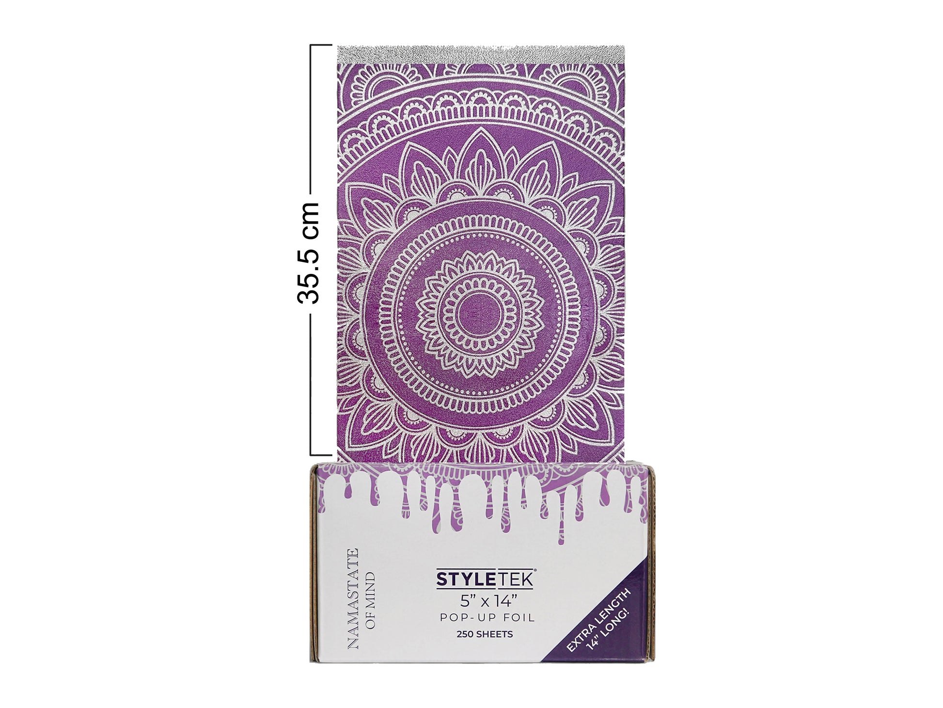 StyletekNamaste State Of Mind Heavy Embossed Pop Up Foils 5x14" 250 Pack Pre-Folded Foils, Heavy Embossed & Extra Thick Pre Folded Pop Up Extra Long Highlighting Foils With Purple And White Namaste Pattern
