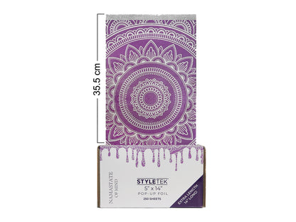 StyletekNamaste State Of Mind Heavy Embossed Pop Up Foils 5x14" 250 Pack Pre-Folded Foils, Heavy Embossed & Extra Thick Pre Folded Pop Up Extra Long Highlighting Foils With Purple And White Namaste Pattern