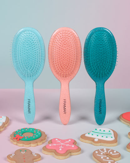 Framar Cookie Cutter 9PC Glitter Detangle Hair Brush Retail Display