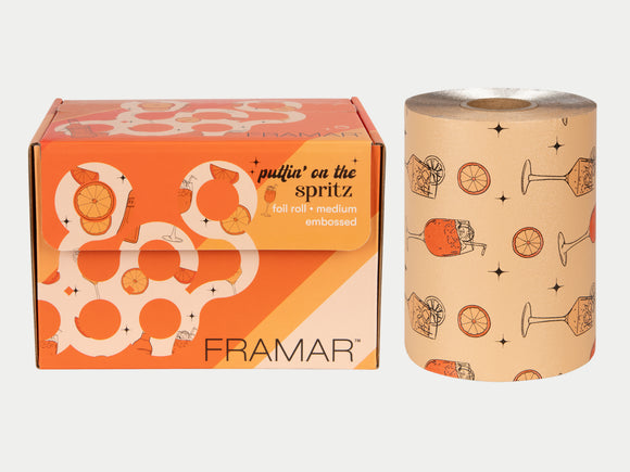 Framar Puttin' On The Spritz Embossed Roll Highlighting Foil 97.5m, Framar Roll Foil Limited Edition Orange Spritz & Citrus Pattern, Summer Vibes Framar Pop Up Highlighting Foil, Framar Puttin' On The Spritz, Authorized Framar Stockist NZ, Professional Salon Supplies NZ, Colortrak, Styletek