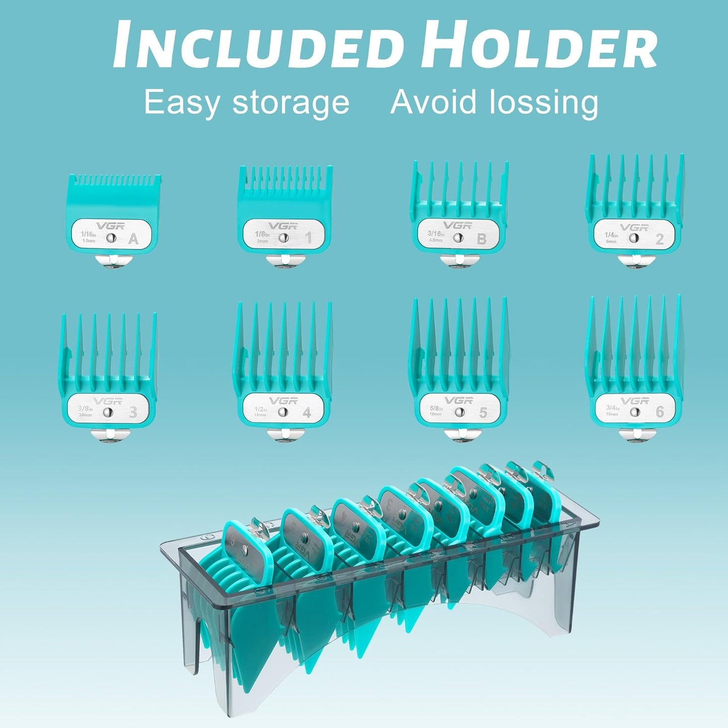 VGR Voyager Professional 8pc Premium Guide Comb Set w/Caddy