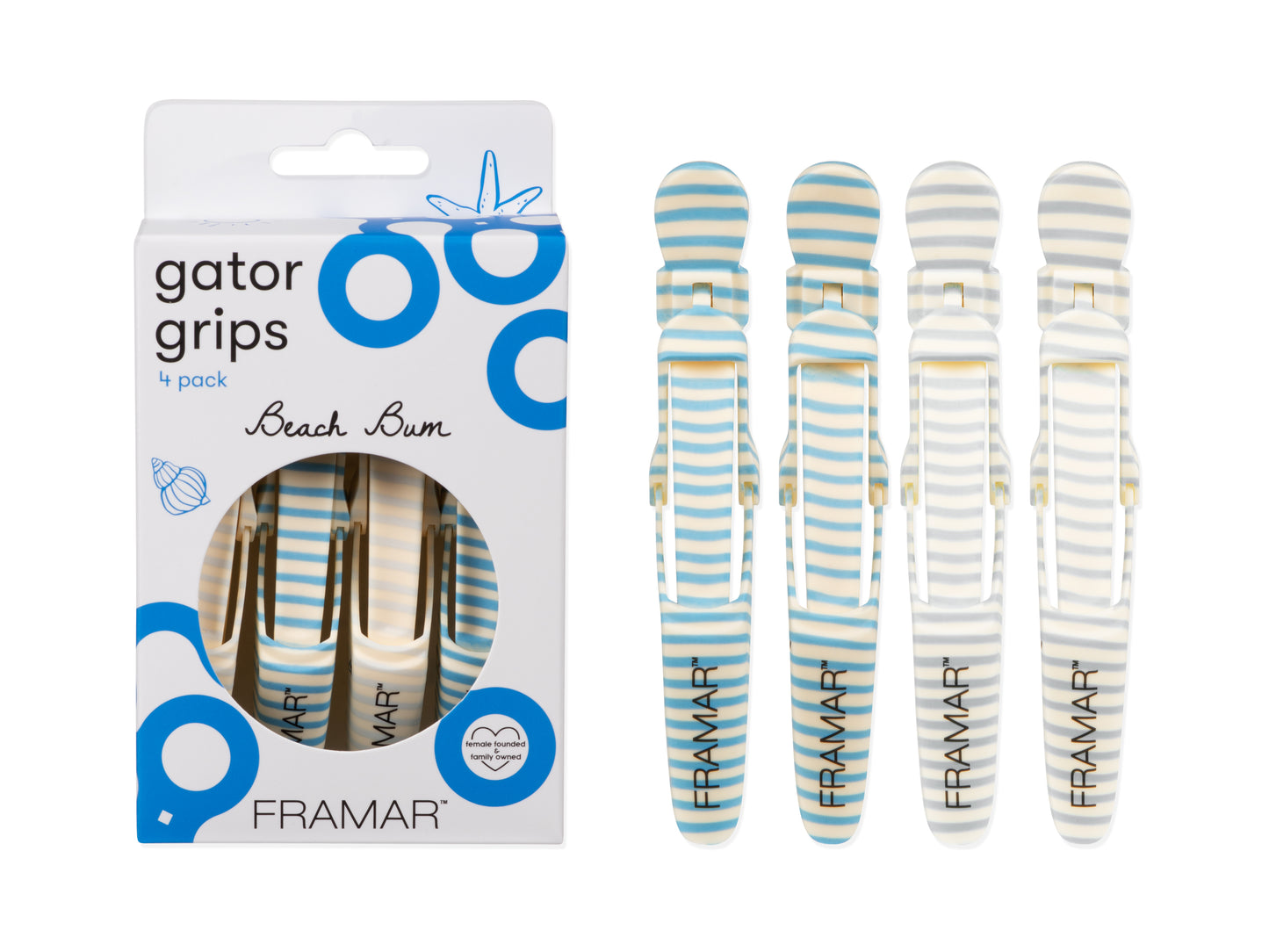 Framar Beach Bum Gator Grip Hair Clips 4pk