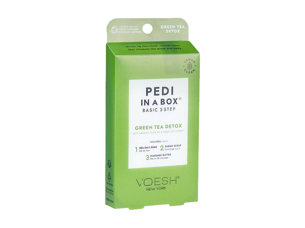 Voesh Pedi In A Box - 3 Step Green Tea Detox, Vegan Pedicure In A Box Kit, DIY Pedicure, Self Care, Pamper Your Feet At Home, 3 Step Pedicure Kit, Great Hair & Beauty Salon Retail Item, KBeauty, NZ Salon Supplies, Voesh NZ